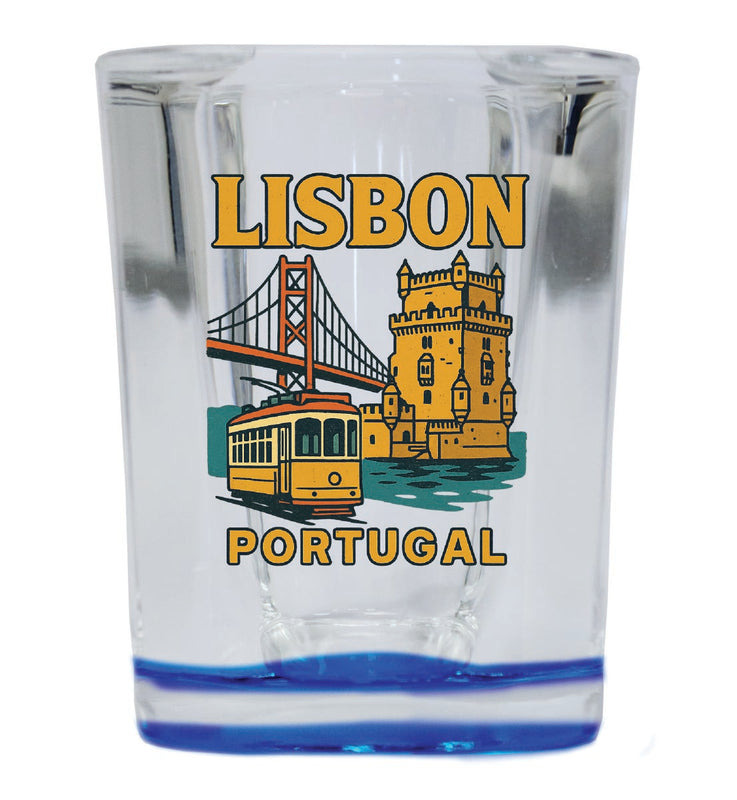 Lisbon Portugal Vintage Design Souvenir 2 Ounce Shot Glass Square Blue Base