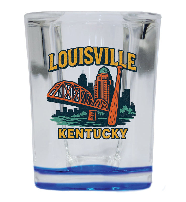 Louisville Kentucky Vintage Design Souvenir 2 Ounce Shot Glass Square Blue Base