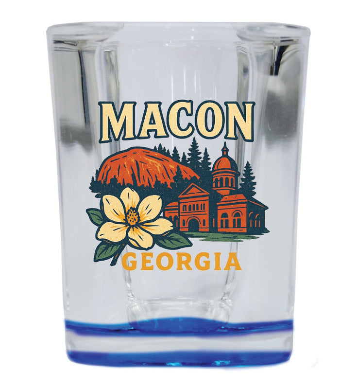 Macon Georgia Vintage Design Souvenir 2 Ounce Shot Glass Square Blue Base
