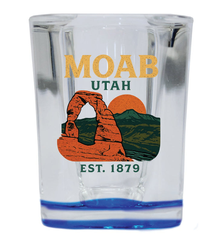 Moab Utah Vintage Design Souvenir 2 Ounce Shot Glass Square Blue Base