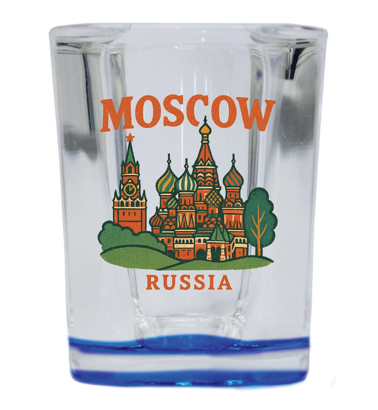 Moscow Russia Vintage Design Souvenir 2 Ounce Shot Glass Square Blue Base