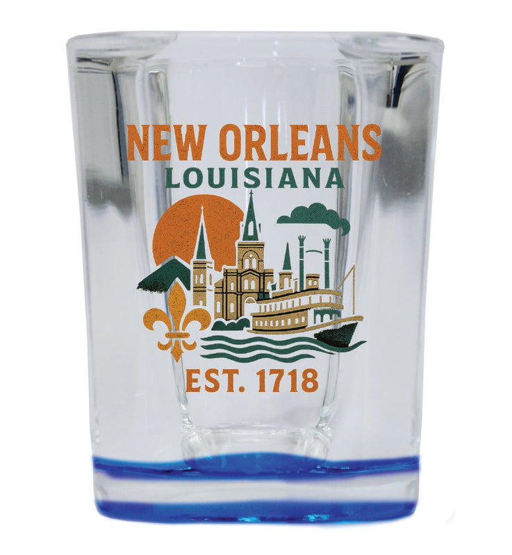 New Orleans Louisiana Vintage Design Souvenir 2 Ounce Shot Glass Square Blue Base