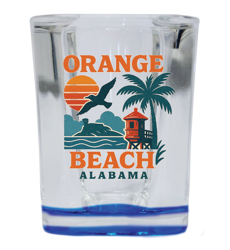 Orange Beach Alabama Vintage Design Souvenir 2 Ounce Shot Glass Square Blue Base