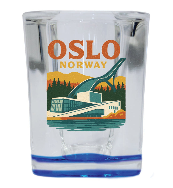 Oslo Norway Vintage Design Souvenir 2 Ounce Shot Glass Square Blue Base