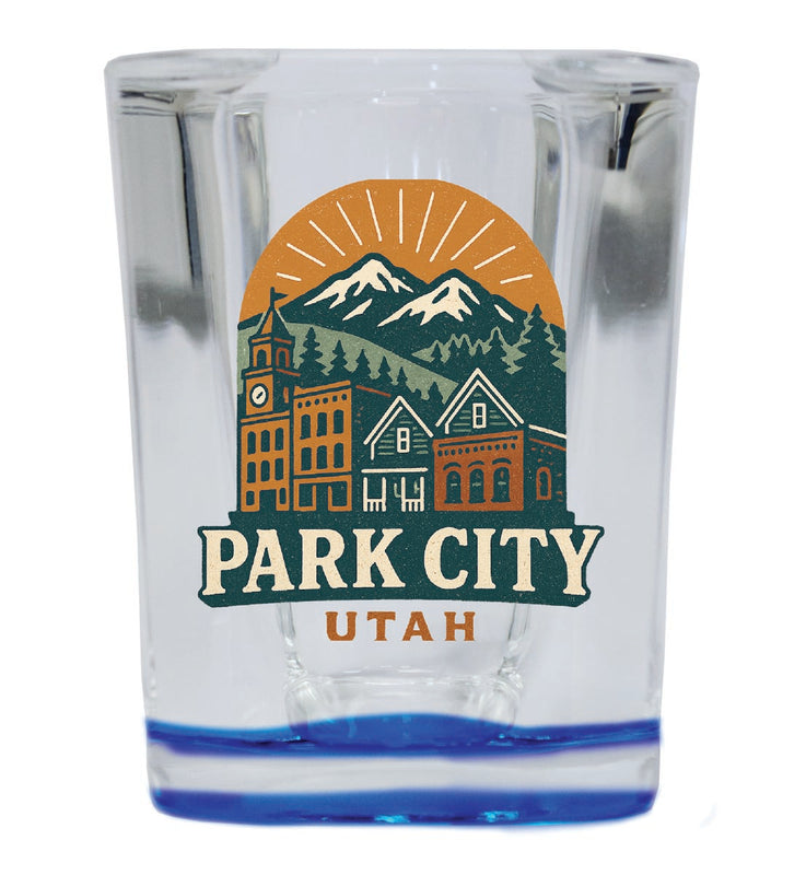 Park City Utah Vintage Design Souvenir 2 Ounce Shot Glass Square Blue Base