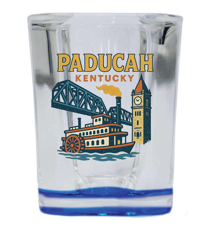 Paducah Kentucky Vintage Design Souvenir 2 Ounce Shot Glass Square Blue Base
