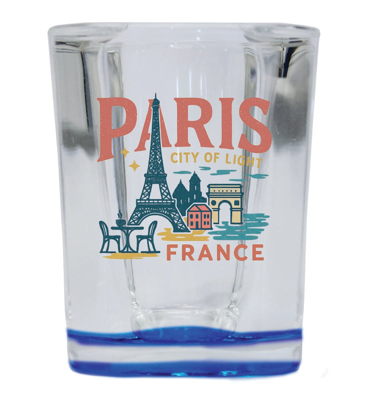 Paris France Vintage Design Souvenir 2 Ounce Shot Glass Square Blue Base