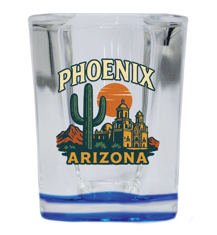 Phoenix Arizona Vintage Design Souvenir 2 Ounce Shot Glass Square Blue Base