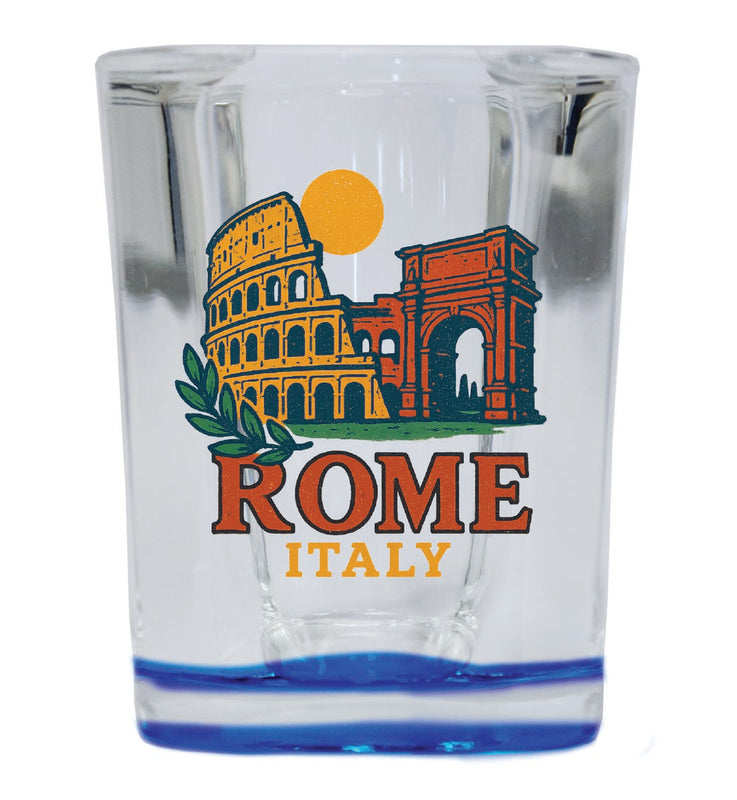 Rome Italy Vintage Design Souvenir 2 Ounce Shot Glass Square Blue Base