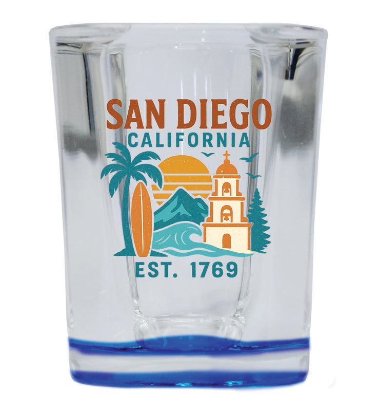 San Diego California Vintage Design Souvenir 2 Ounce Shot Glass Square Blue Base