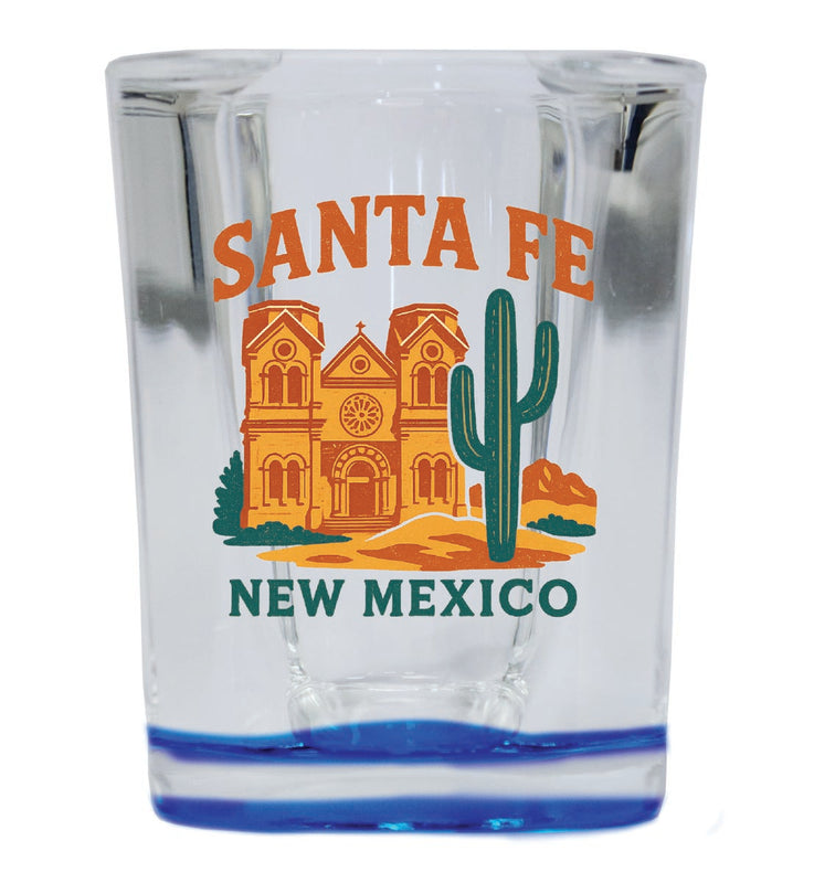 Santa Fe New Mexico Vintage Design Souvenir 2 Ounce Shot Glass Square Blue Base