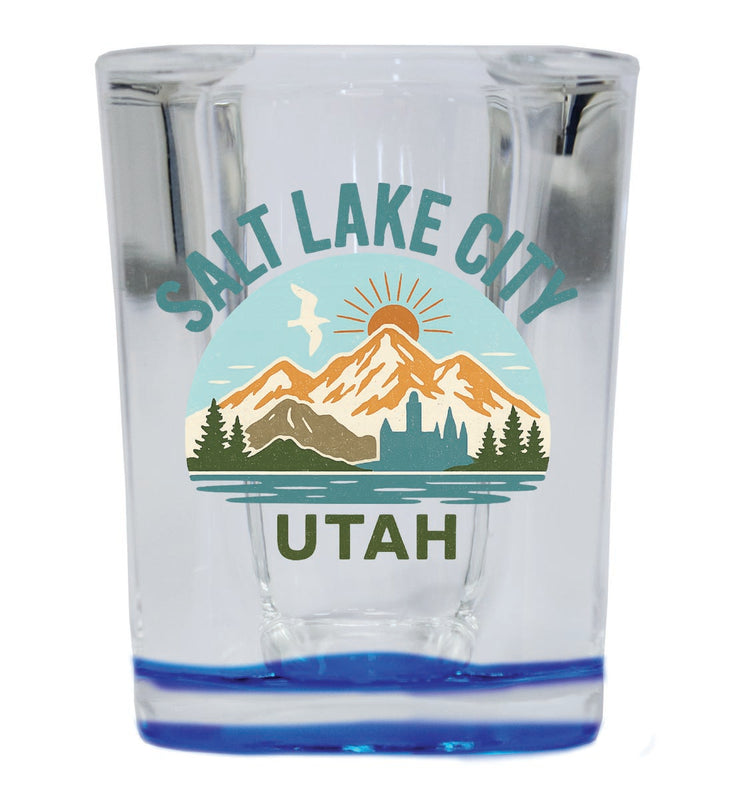Salt Lake City Utah Vintage Design Souvenir 2 Ounce Shot Glass Square Blue Base