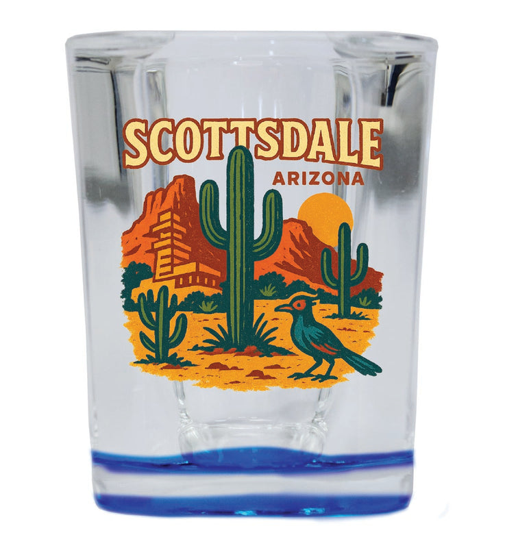 Scottsdale Arizona Vintage Design Souvenir 2 Ounce Shot Glass Square Blue Base