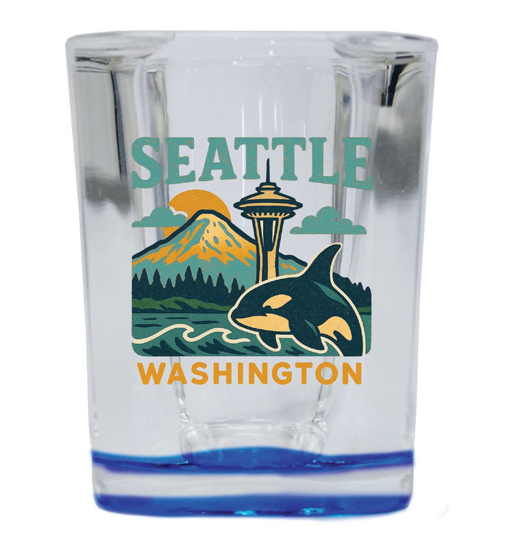Seattle Washington Vintage Design Souvenir 2 Ounce Shot Glass Square Blue Base