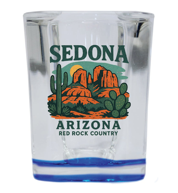 Sedona Arizona Vintage Design Souvenir 2 Ounce Shot Glass Square Blue Base