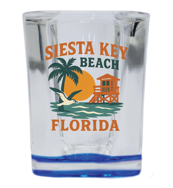 Siesta Key Beach Florida Vintage Design Souvenir 2 Ounce Shot Glass Square Blue Base