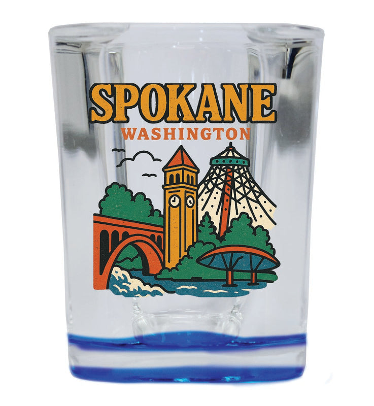 Spokane Washington Vintage Design Souvenir 2 Ounce Shot Glass Square Blue Base