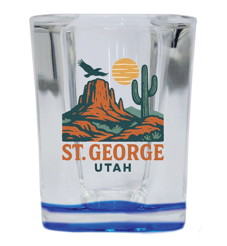 St. George Utah Vintage Design Souvenir 2 Ounce Shot Glass Square Blue Base