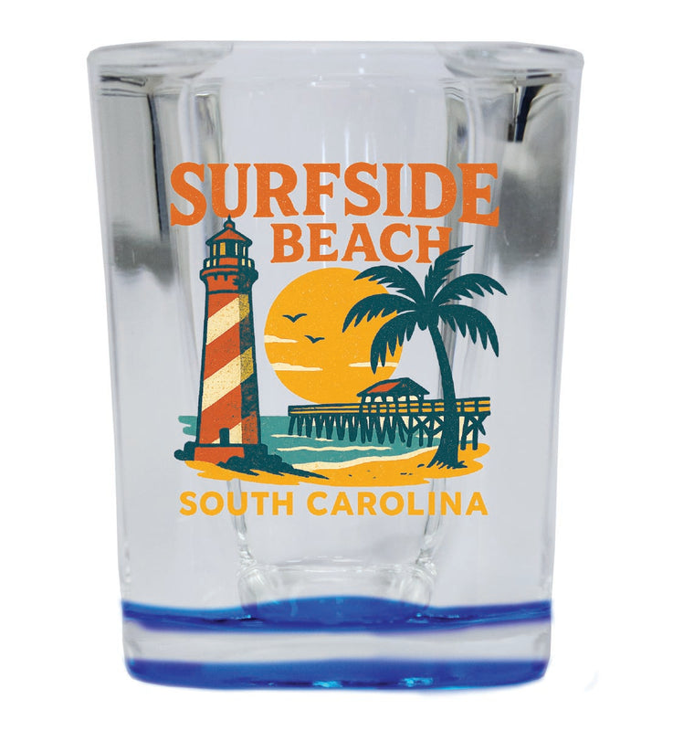 Surfside Beach South Carolina Vintage Design Souvenir 2 Ounce Shot Glass Square Blue Base