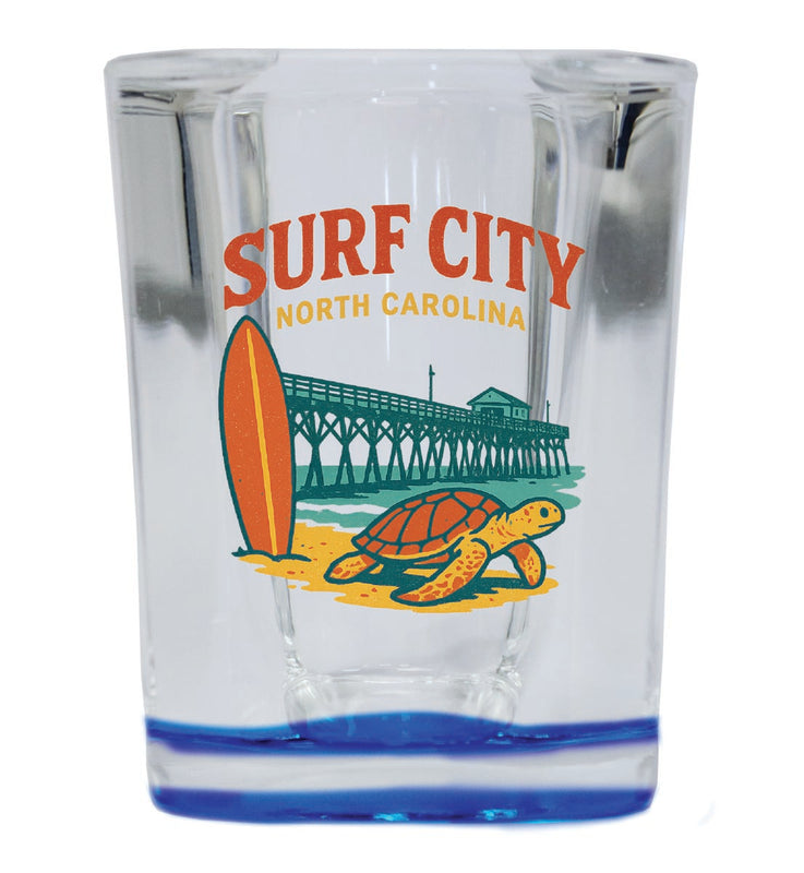 Surf City North Carolina Vintage Design Souvenir 2 Ounce Shot Glass Square Blue Base