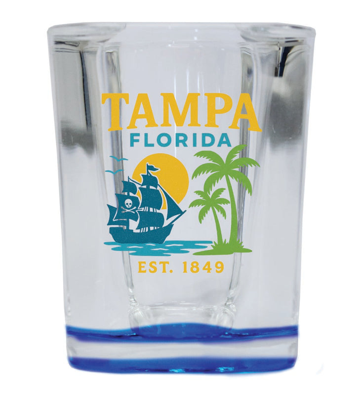 Tampa Florida Vintage Design Souvenir 2 Ounce Shot Glass Square Blue Base