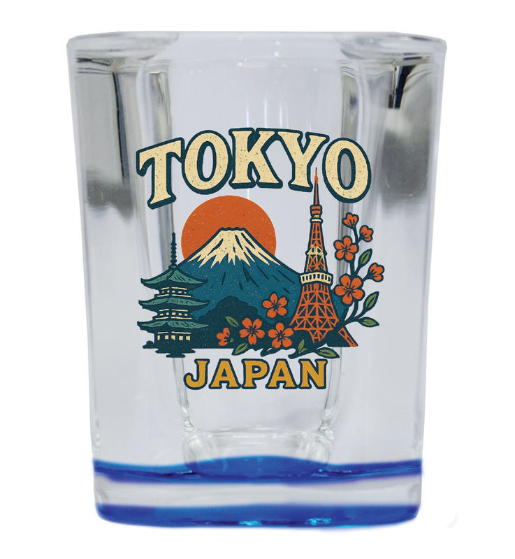 Tokyo Japan Vintage Design Souvenir 2 Ounce Shot Glass Square Blue Base