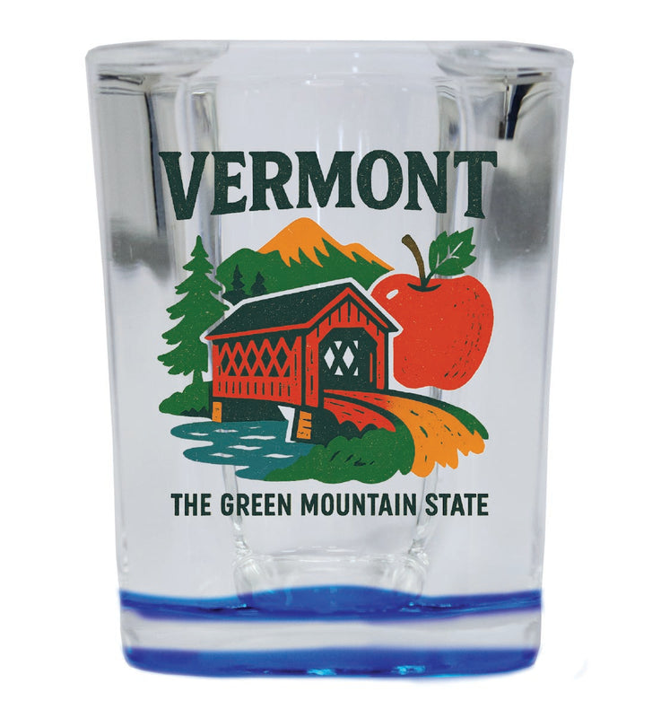 Vermont Vintage Design Souvenir 2 Ounce Shot Glass Square Blue Base