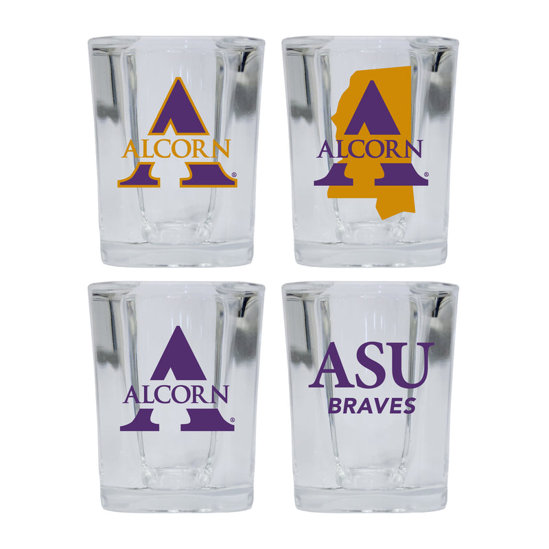 Alcorn State Braves Set of 4 Shot Glasses with School Design, Officially Licensed Glassware