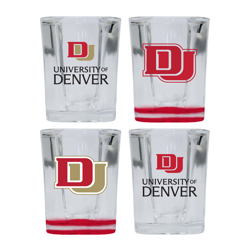 University of Denver Pioneers Set of 4 Shot Glasses with School Design, Officially Licensed Glassware