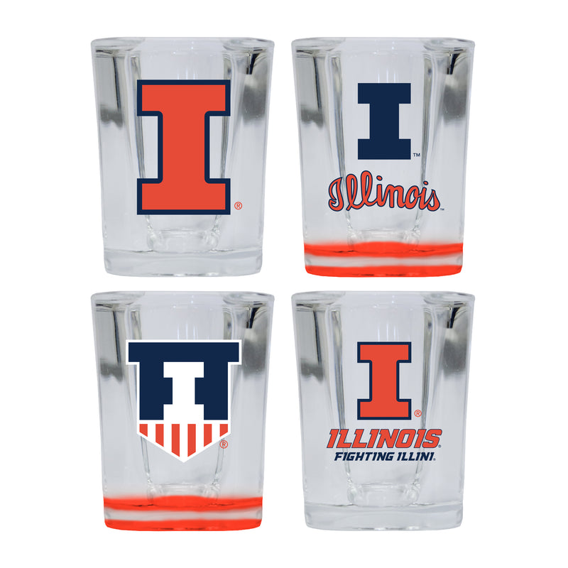 Illinois Fighting Illini Set of 4 Shot Glasses with School Design, Officially Licensed Glassware