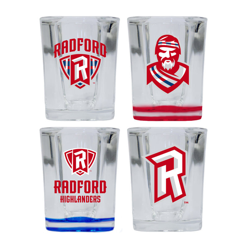 Radford University Highlanders Set of 4 Shot Glasses with School Design, Officially Licensed Glassware