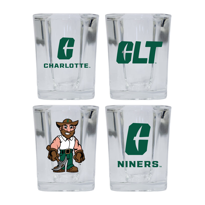 North Carolina Charlotte Forty-Niners Set of 4 Shot Glasses with School Design, Officially Licensed Glassware