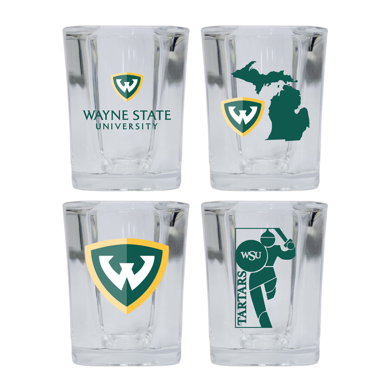 Wayne State Set of 4 Shot Glasses with School Design, Officially Licensed Glassware