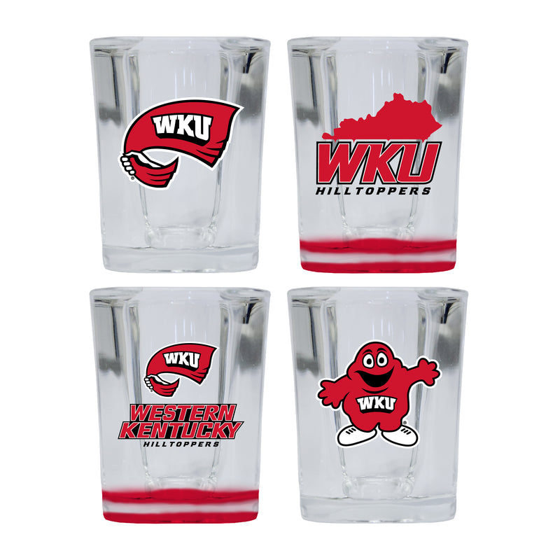 Western Kentucky Hilltoppers Set of 4 Shot Glasses with School Design, Officially Licensed Glassware