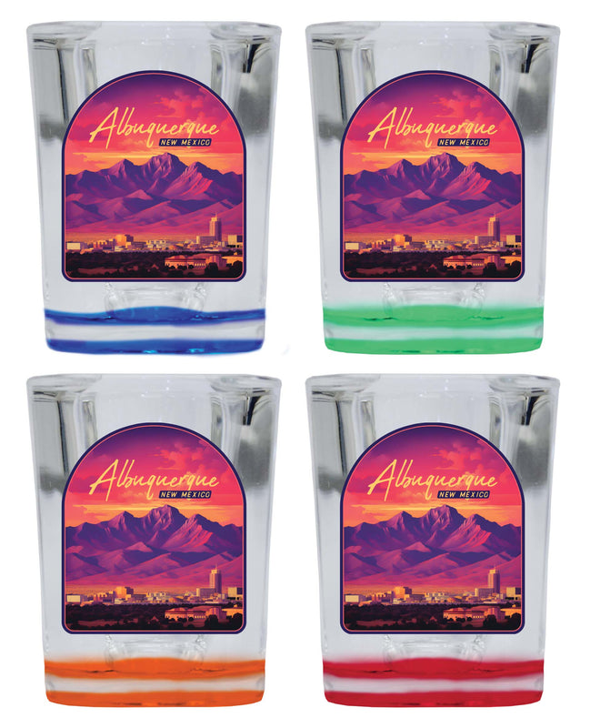 Alburqueque New Mexico Design B Souvenir 2 Ounce Shot Glass Square 4-Pack Multicolor