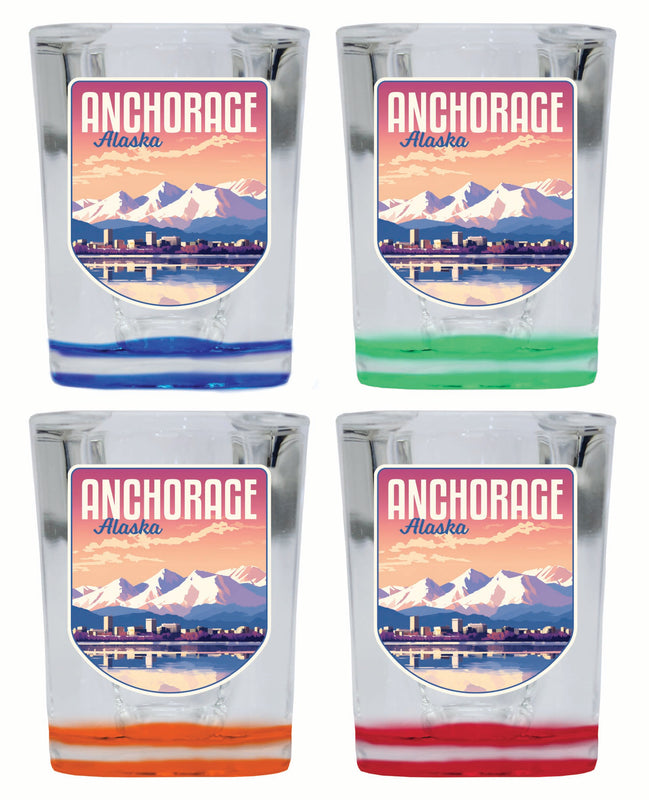 Anchorage Alaska Aesthetic Cityscape Design Souvenir 2 Ounce Shot Glass Square 4-Pack Multicolor