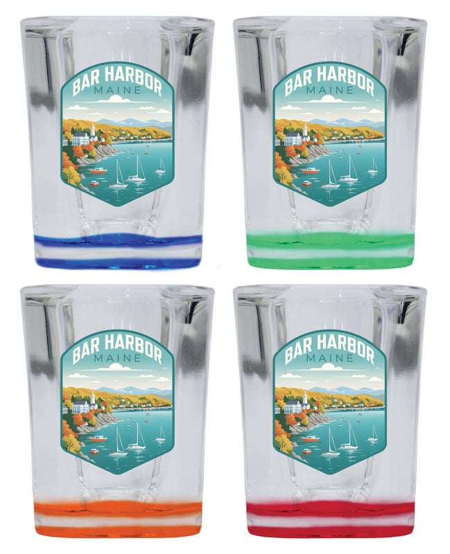 Bar Harbor Maine Design A Souvenir 2 Ounce Shot Glass Square 4-Pack Multicolor