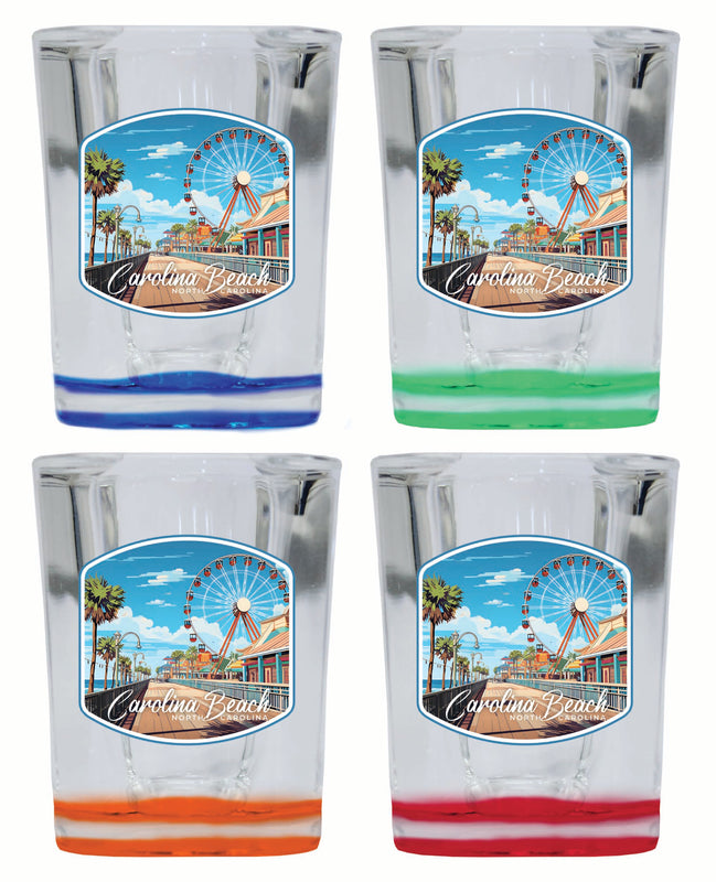 Carolina Beach, North Carolina. Carolina Beach Pier Design Souvenir 2 Ounce Shot Glass Square 4-Pack Multicolor