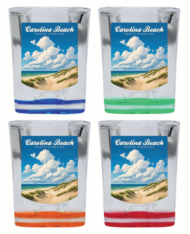 Carolina Beach, North Carolina. Beach and Sand Dunes Design Souvenir 2 Ounce Shot Glass Square 4-Pack Multicolor