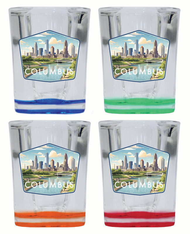 Columbus Ohio Daytime Cityscape Design Souvenir 2 Ounce Shot Glass Square 4-Pack Multicolor