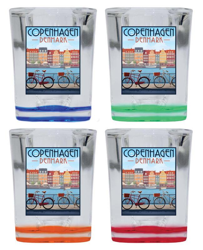 Copenhagen Denmark Design C Souvenir 2 Ounce Shot Glass Square 4-Pack Multicolor