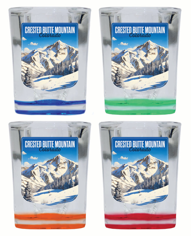Crested Butte Mountain Colorado Snowy Mountain Design Souvenir 2 Ounce Shot Glass Square 4-Pack Multicolor