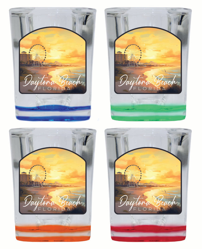 Daytona Beach Florida Boardwalk Ferris Wheel Design Souvenir 2 Ounce Shot Glass Square 4-Pack Multicolor