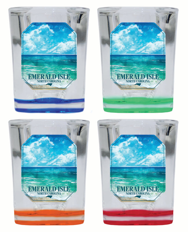 Emerald Isle North Carolina Serene Ocean Design Souvenir 2 Ounce Shot Glass Square 4-Pack Multicolor