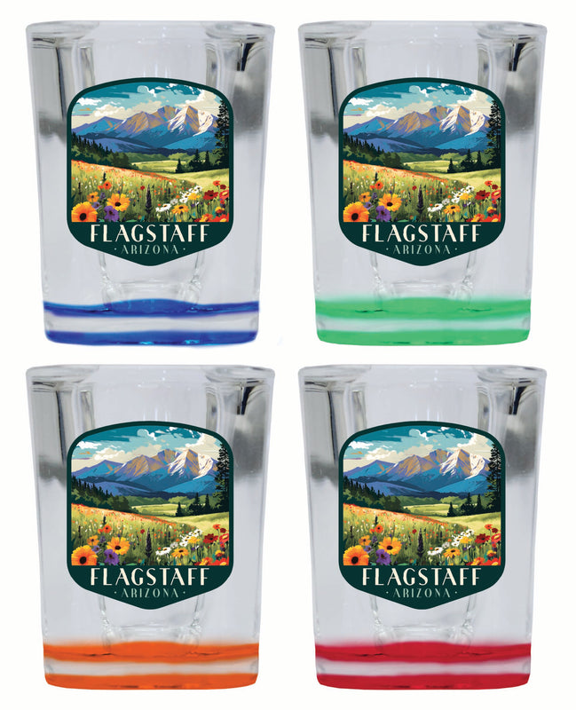 Flagstaff Arizona Design C Souvenir 2 Ounce Shot Glass Square 4-Pack Multicolor