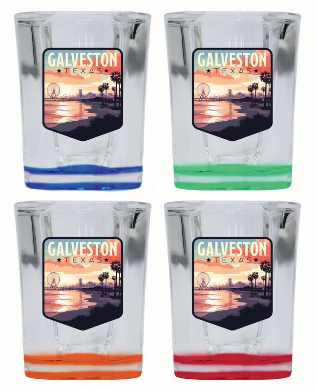 Galveston Texas Pleasure Pier Design Souvenir 2 Ounce Shot Glass Square 4-Pack Multicolor