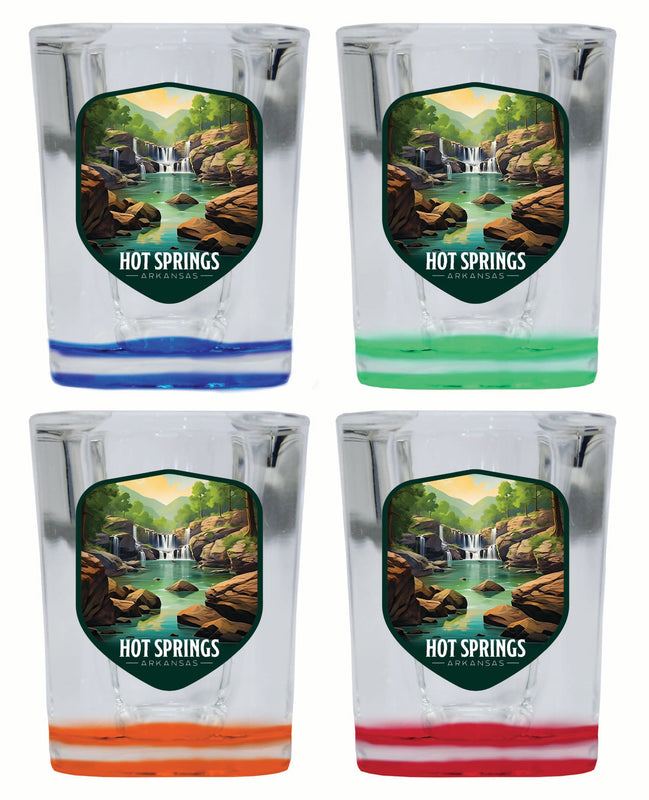 Hot Springs Arkansas Lake Springs Design Souvenir 2 Ounce Shot Glass Square 4-Pack Multicolor