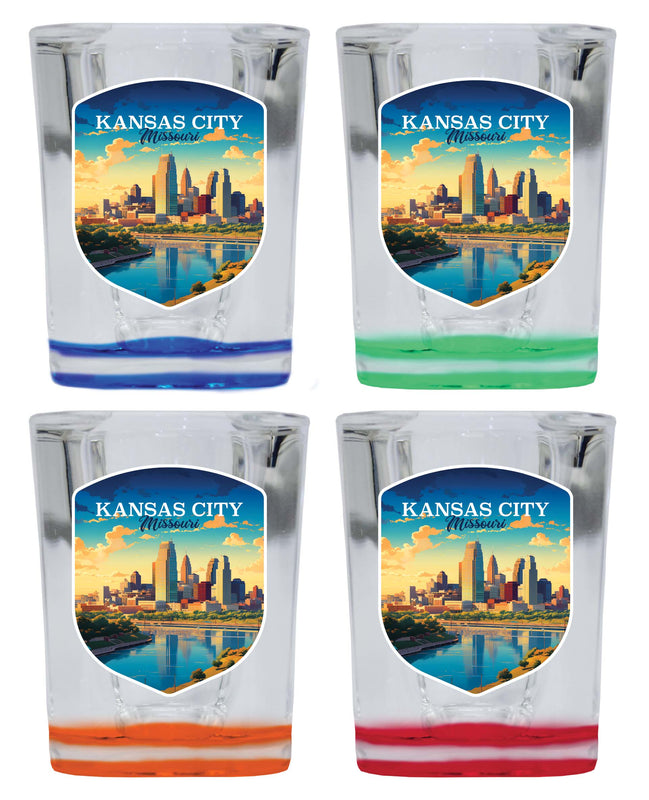 Kansas City Missouri Design A Souvenir 2 Ounce Shot Glass Square 4-Pack Multicolor