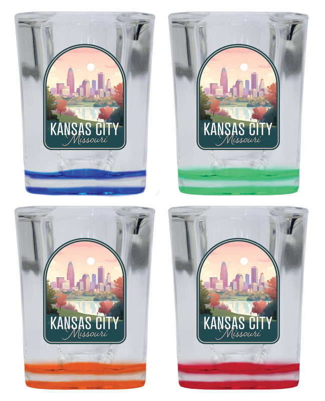 Kansas City Missouri Design B Souvenir 2 Ounce Shot Glass Square 4-Pack Multicolor
