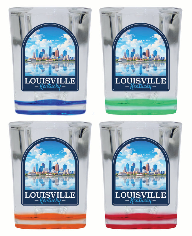 Louisville Kentucky Daytime Cityscape Design Souvenir 2 Ounce Shot Glass Square 4-Pack Multicolor